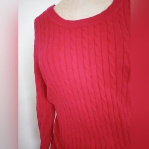 Women's Red Cable Knit Sweater